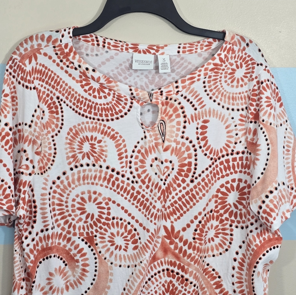 Chico's Pattern Short Sleeve Peephole Top - Picture 4 of 7